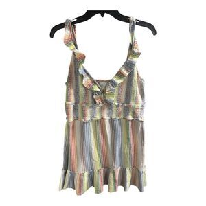 SAYLOR Alma Dress Size Large Sleeveless Rainbow Stripe Smocked Gauzy Vacation